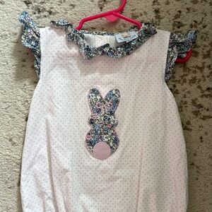 Baby Girls Pink Polka Dot One-Piece with Floral Bunny Applique